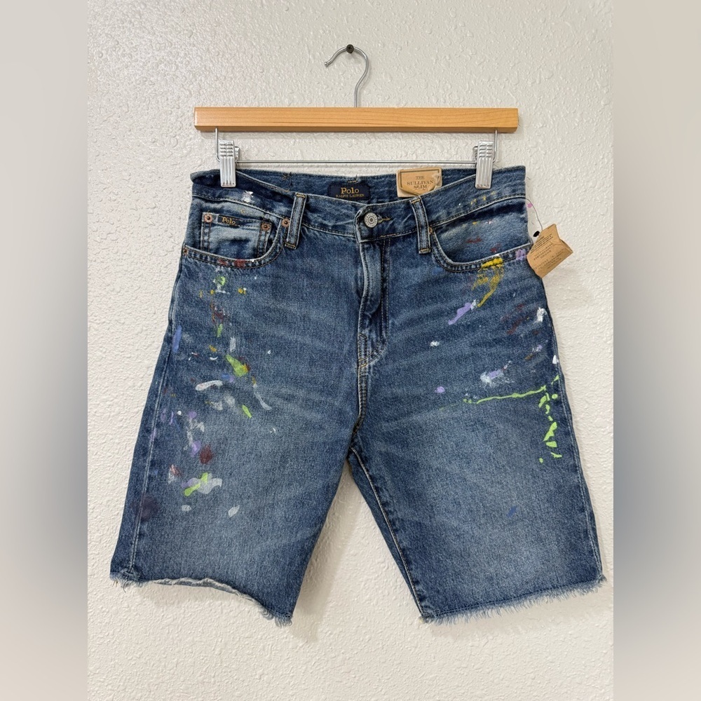 Polo Ralph Lauren Boys' Paint Splatter Sullivan Slim Denim Shorts Size 16-18 NWT - Picture 2 of 10